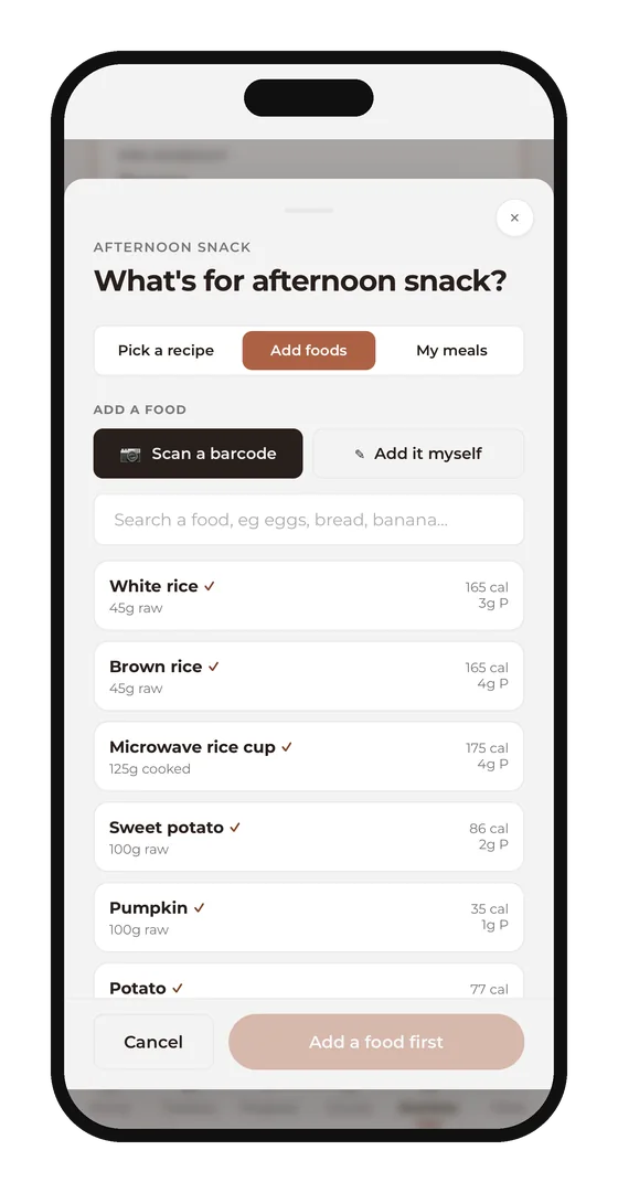 Logging a meal in CBJL Home